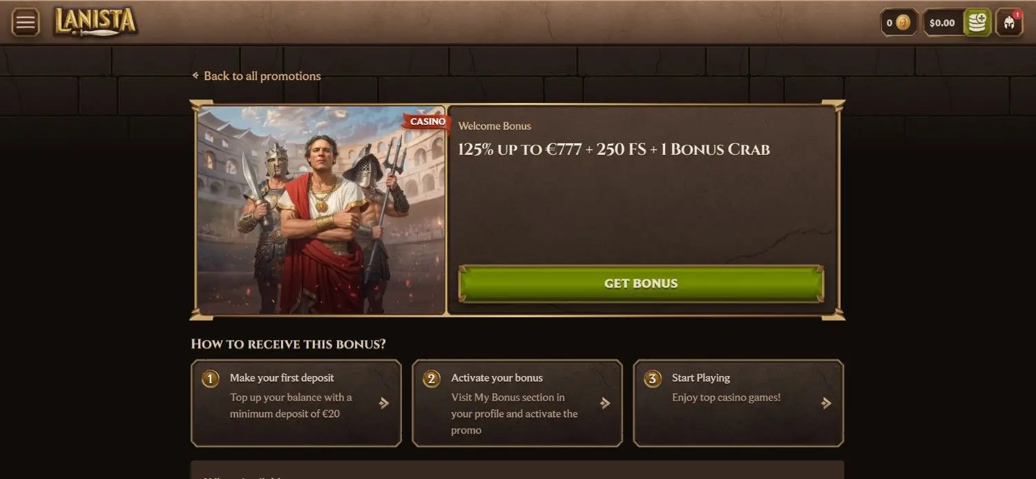 Lanista - slot in pagamento con 8.000+ titoli e programma VIP